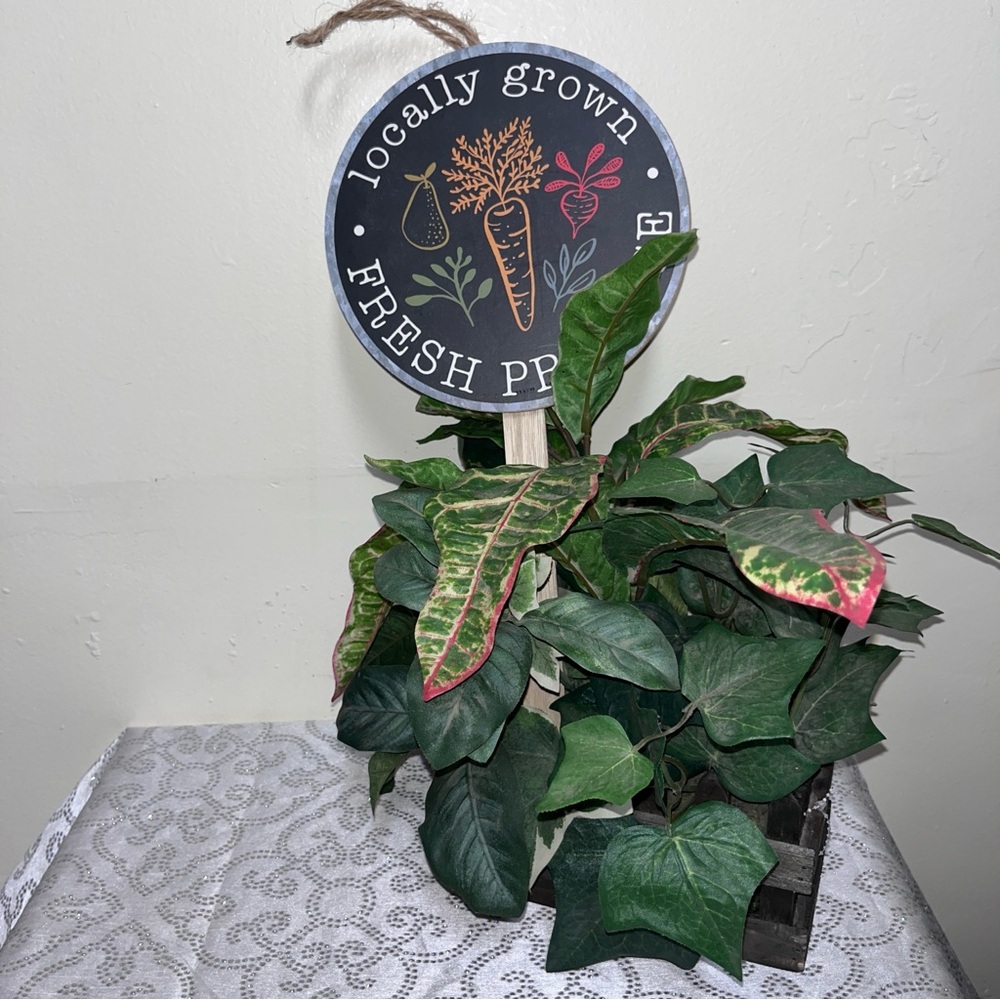 Wall or yard art Locally Grown Fresh Produce Sign with Green Plant